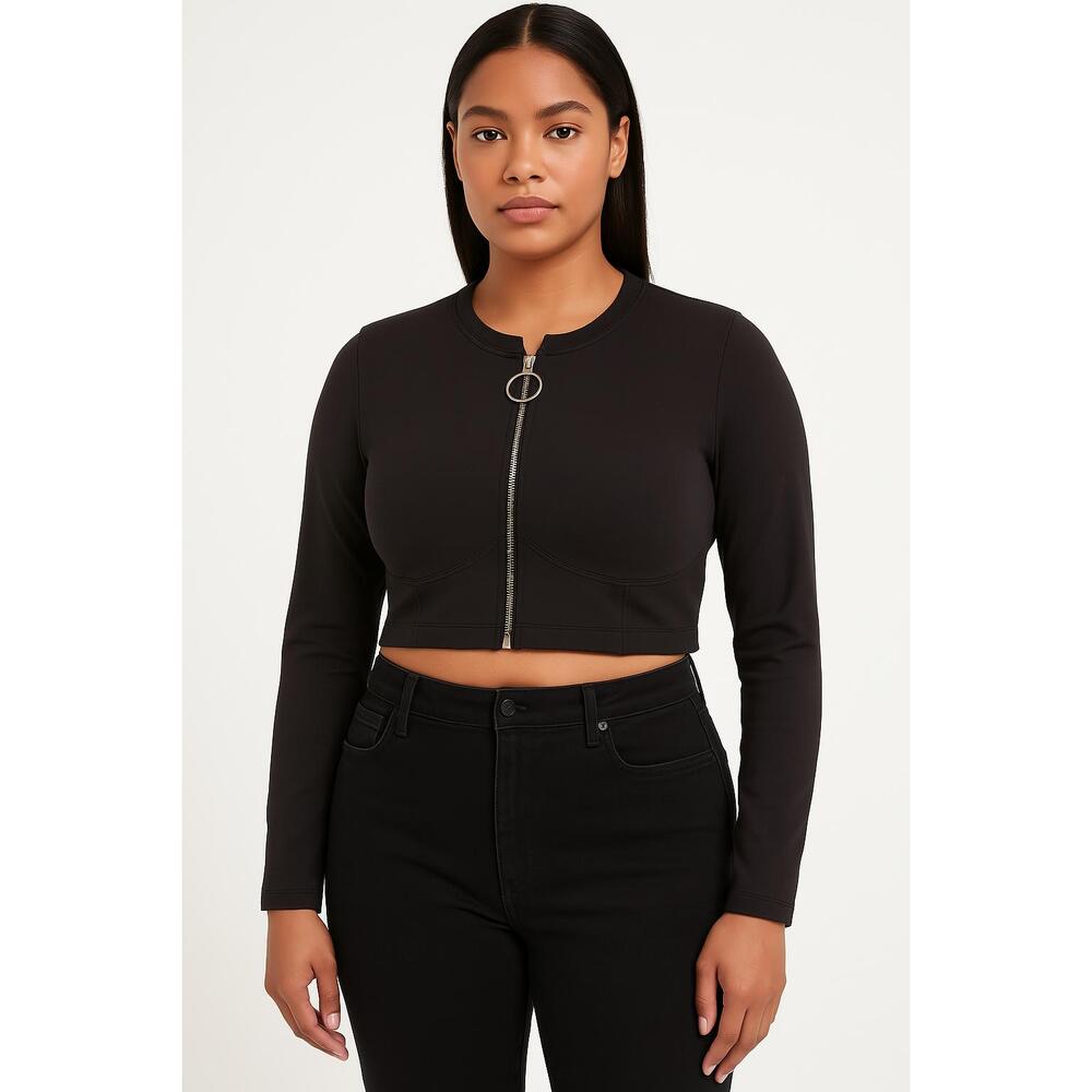 Good American Jacket Womens Large Black Cropped ZipUp Long Sleeves Streetwear - Picture 2 of 7